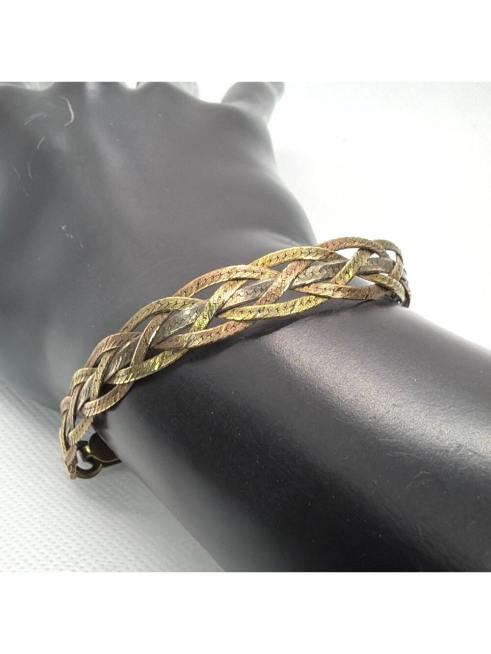 VTG Milor Italy 925 Sterling Silver Tri Color Braided Herringbone Bracelet 7" - Picture 14 of 14